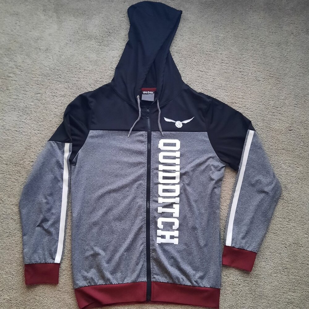 Harry Potter Quidditch Hoodie Juniors Size XL Golden Snitch Thumb Holes Zip Up